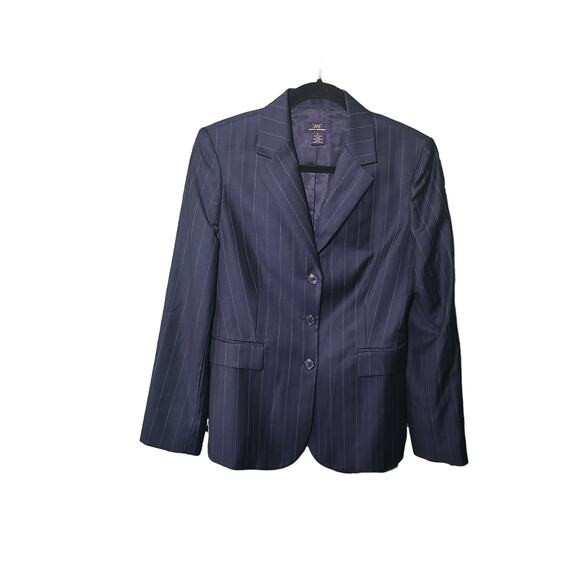 Brooks Brothers 346 Women’s Wool Blazer 8 Navy Pinstripe 2-Button Sheen Jacket - Picture 1 of 11